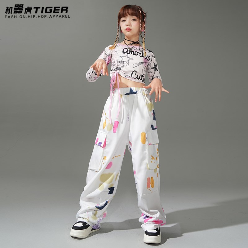 儿童元旦演出服女童时髦爵士舞服装女孩露脐走秀潮服少儿街舞套装