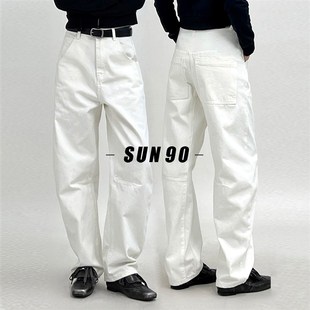 SUN90 白色香蕉牛仔裤女2024春秋新款高端小个子梨形高腰镰刀裤