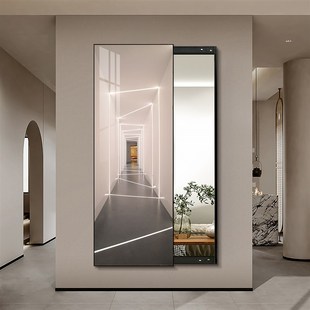 轻奢纵深几何隐形全身镜推拉隐藏式镜子卧室试衣镜壁挂家用穿衣镜