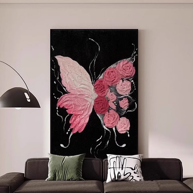 黑白蝴蝶客厅装饰画高级感沙发背景墙挂画女生卧室壁画床头柜摆画图片