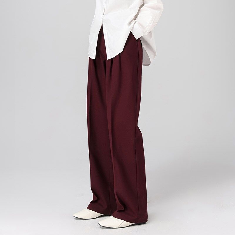 安可拉红阔腿裤女秋冬2024高腰垂坠感高级设计感休闲直筒西装裤子