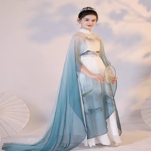 女童高端礼服渐面色弹古筝演出服中国风千里江山艺考民乐演奏礼服