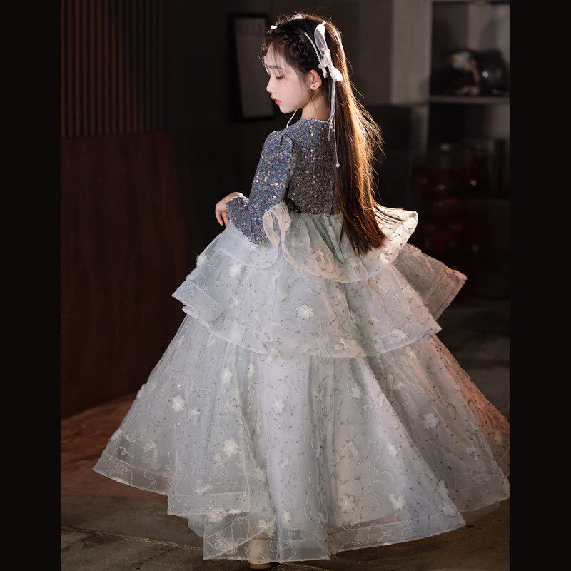 钢琴演奏礼服女童轻奢小众高端秋冬公主裙儿童小主持人走秀演出服