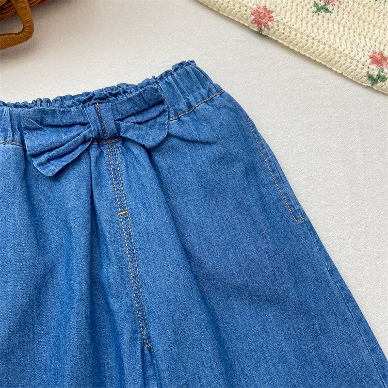 女童牛仔裤夏款阔腿裤中小童洋气时髦柔软薄款九分裤宽松时尚裤子