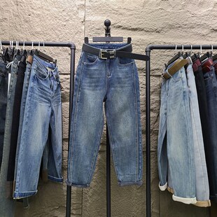 休闲垮裤 秋冬新款 高腰哈伦老爹裤 女宽松大码 蓝色加绒加厚牛仔裤