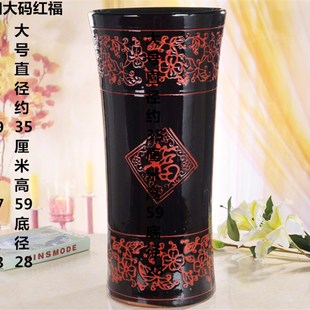 特大号陶瓷红色加高花瓶有孔盆发财树铁树绿萝花盆花缸创意陶土盆