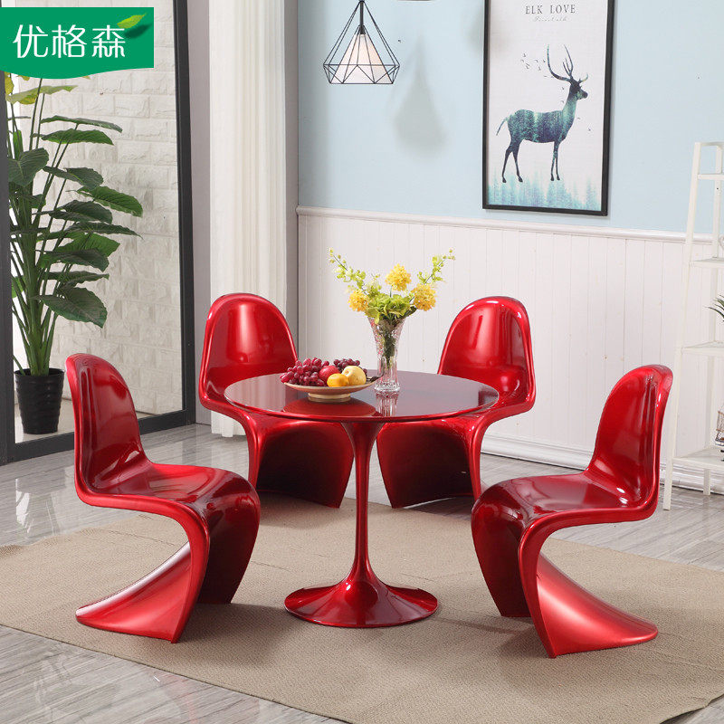 潘东椅S椅简约时尚创意玻璃钢餐椅店铺烤漆椅子 休闲洽谈桌椅组合