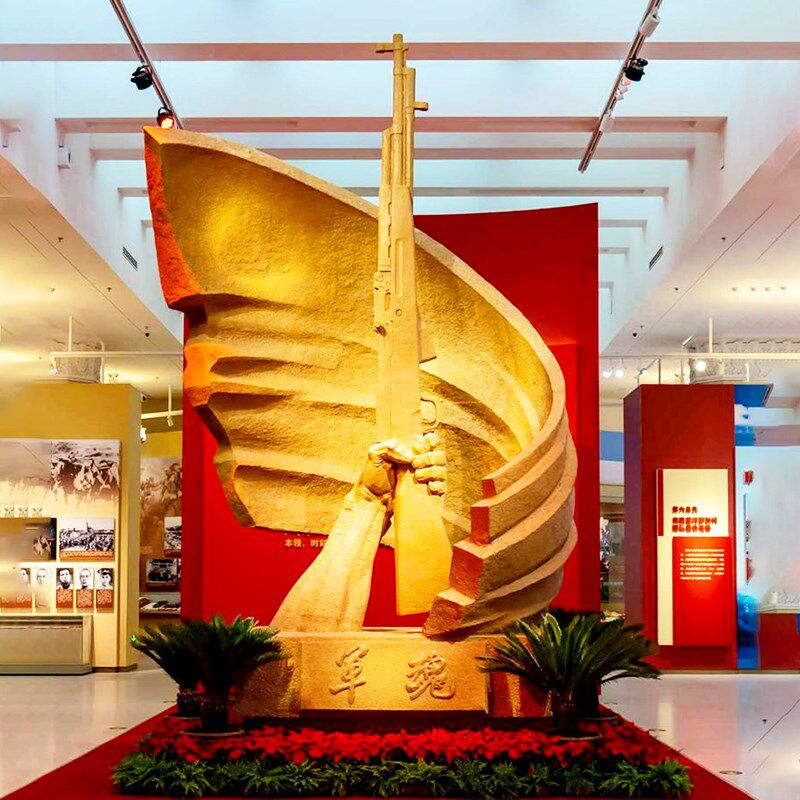 革命雕塑厂家定制纪念展馆红色文化雕像大型石雕红旗火炬爱国摆件