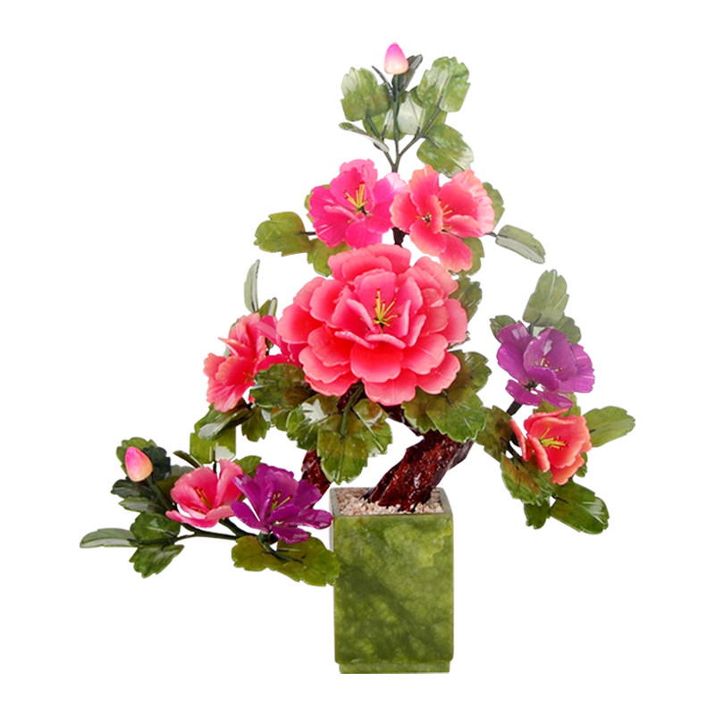 玉石牡丹花盆景客厅家居饰品玉器工艺品卧室新中式花架工艺品摆件