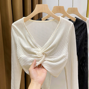 薄款 上衣夏季 搭配吊带裙 外搭小披肩长袖 蕾丝短款 空调衫 防晒开衫