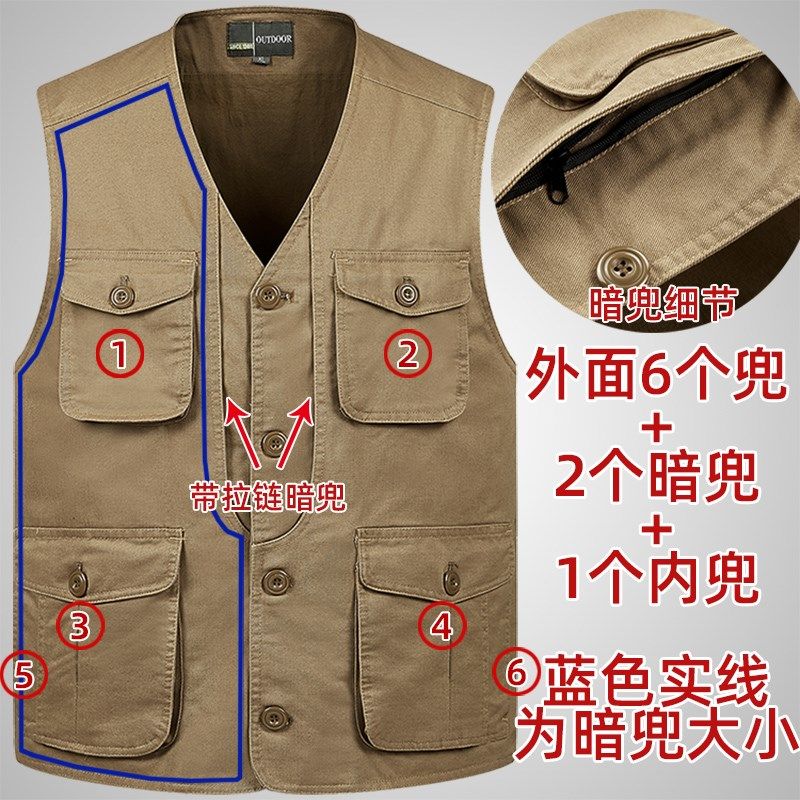 纽扣款多口袋纯棉马甲中老年男士休闲马夹爸爸装全棉背心春秋上衣,男装,常规马甲,淘宝优惠券,粉丝福利购,淘宝优惠卷