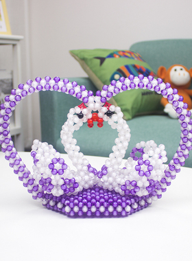 手工串珠天鹅摆件成品爱心鸳鸯穿珠diy桌面摆饰结婚礼物喜庆装饰