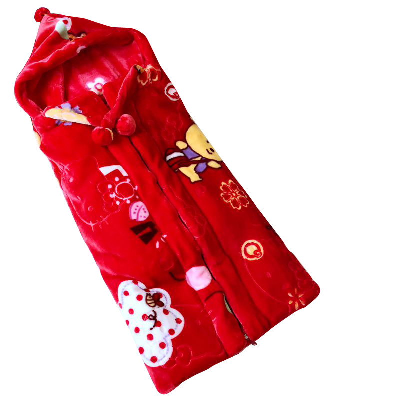 婴儿包被睡袋通用秋冬加厚宝宝拉链防踢被男女童卡通夹棉外出抱毯