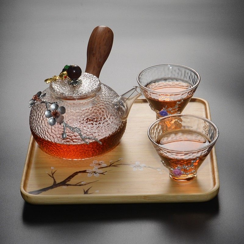 玻璃泡茶壶镶锡梅花耐高温家用功夫煮茶壶可明火电陶炉专用烧水壶