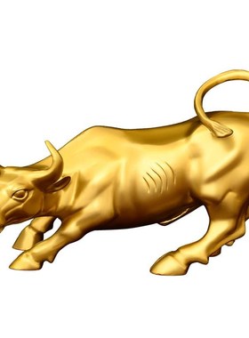纯铜华尔街铜牛摆件金牛气冲天工艺品办公室桌面牛市全黄铜牛摆件