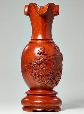 花梨木雕花瓶摆件中式家居客厅玄关插花装饰品乔迁开业送礼工艺品
