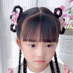 女童甜美丝带蝴蝶结兔兔抓夹儿童郁金香公主双面发夹布艺侧边夹