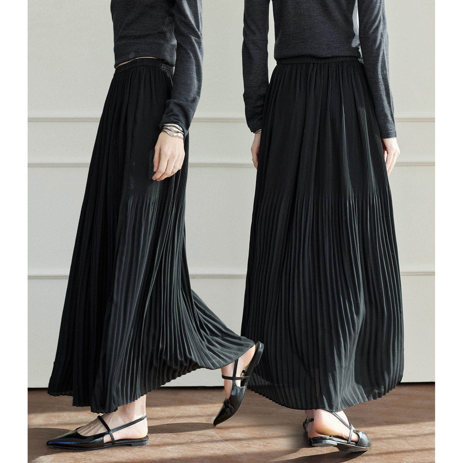 南瓜谷【风琴轻纱裙】a字半身裙女 中长款雪纺纱白色百褶裙子春季