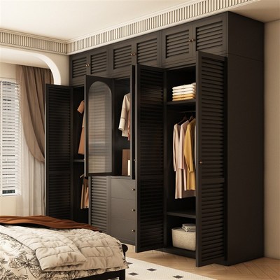 碳钢衣柜家用卧室出租房金属钢制简易组装衣橱组合复古风收纳柜子
