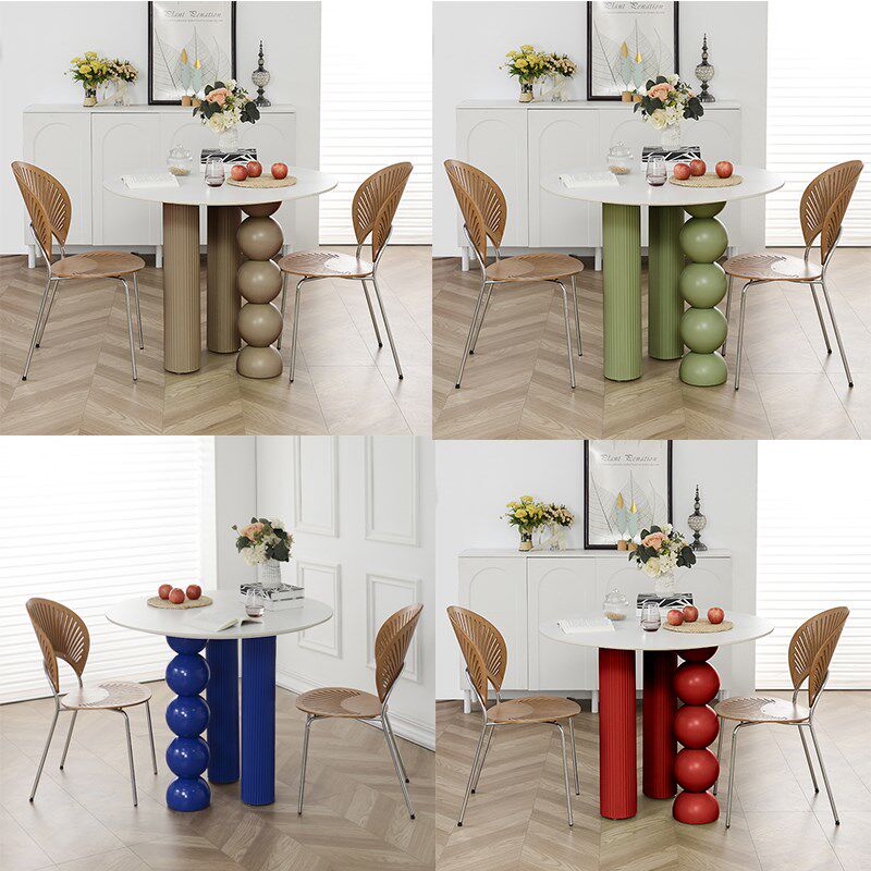 奶油风圆形岩板餐桌意式现代简约客厅家用小户型圆形饭桌洽谈桌子