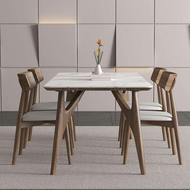 实木岩板餐桌家用小户型饭桌现代复古白蜡木奶油风餐桌椅