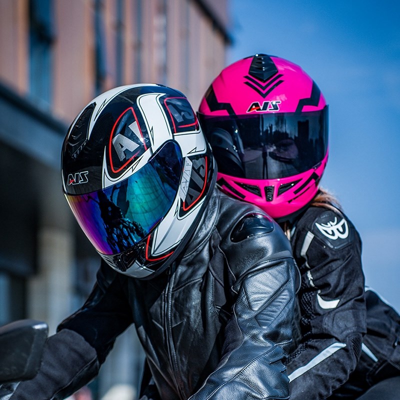 艾狮男女摩托车头盔全盔机车个性犄角四季夏季电动安全帽灰3c认证