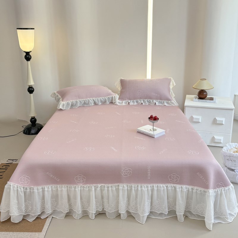 法式浪漫蕾丝花边冰丝凉席三件夏季凉感空调席公风床单床裙款