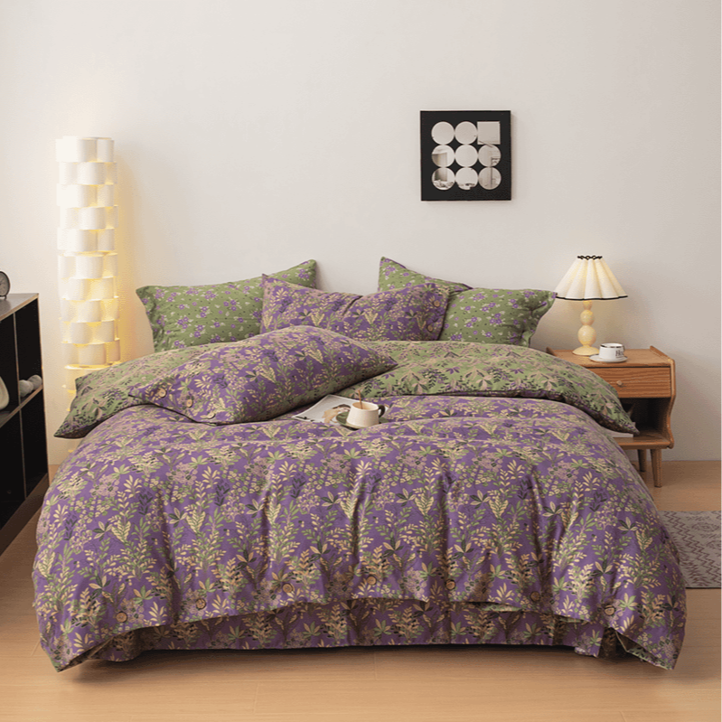 繁华映彩复古纽扣碎花ab面四件套床上用品