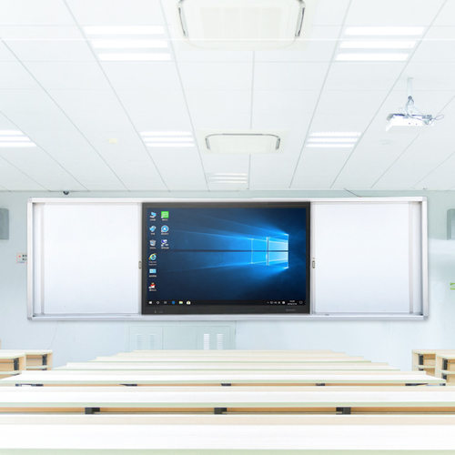 现货中间型推拉白板 教学培训镶嵌液晶一体机壁挂组合式推拉白板