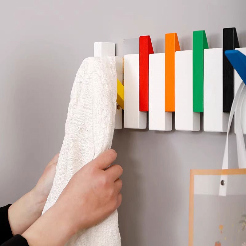 彩色琴键挂钩实木挂衣钩墙壁玄关入户门挂钩墙上免打孔创意进门后