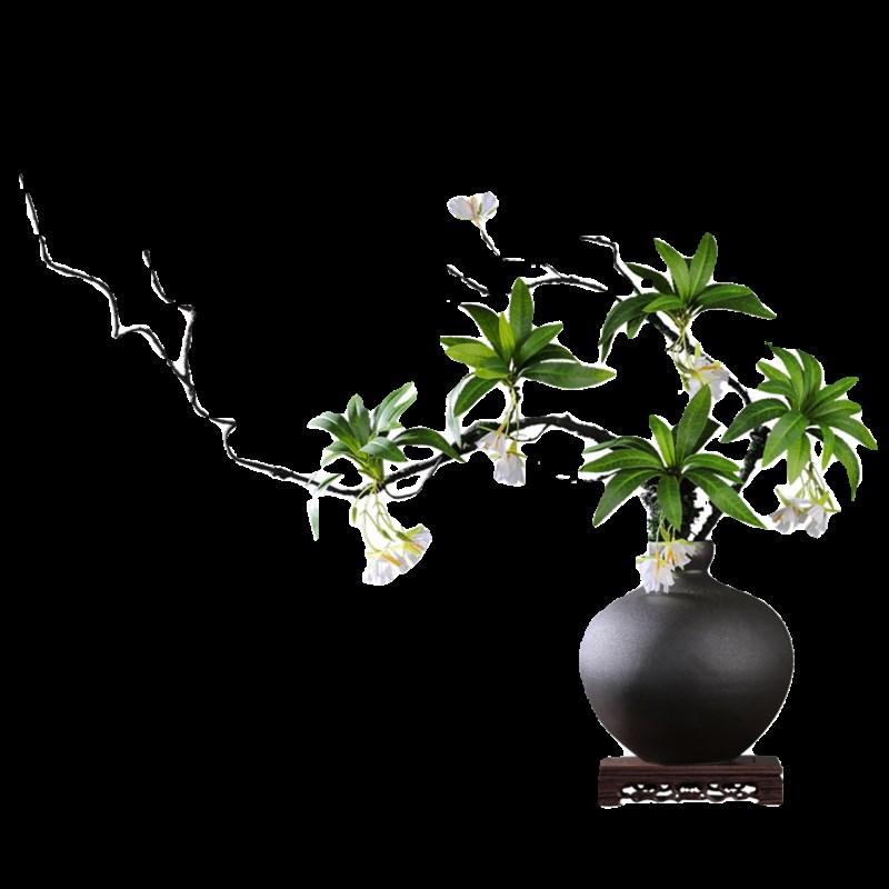 中式陶瓷花瓶摆件侘寂风枯藤假花客厅玄关酒店装饰品餐桌仿真花盆