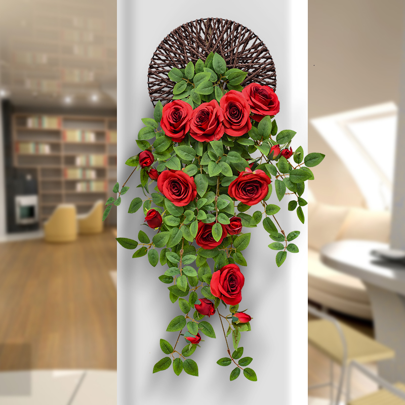 仿真玫瑰花壁挂吊篮室内墙面装饰花园栅栏美化假花藤蔓塑料花植物
