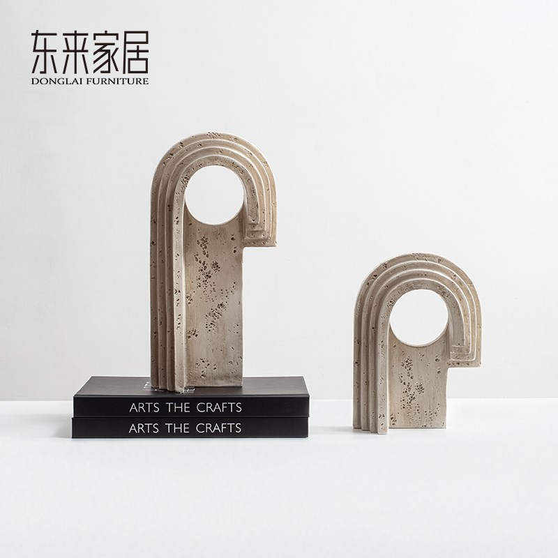 极简侘寂风仿洞石几何拱门摆件样板房家居客厅电视柜书房书柜装饰