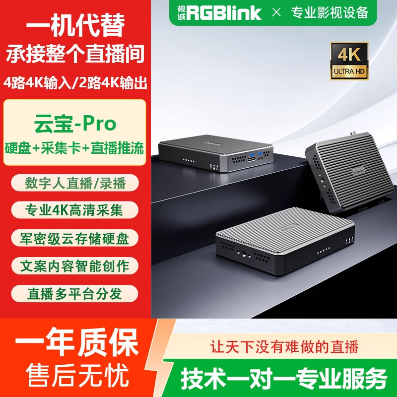 RGBlink视诚AI云宝带视频一键录制加密存储4K采集卡4路输入HDMI环出数字人内容创作分发免obs直播推流一体机