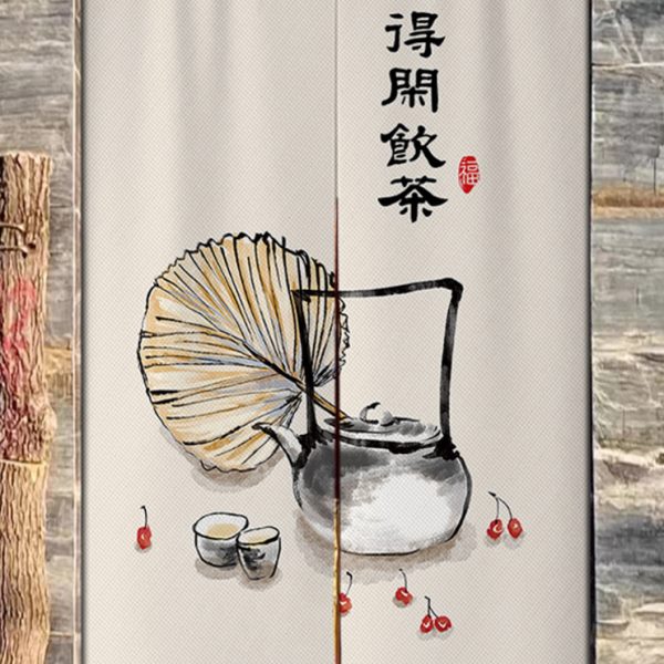 中式煮茶门帘小清新中国风布艺隔断帘小院民宿装饰挂帘茶馆布置布