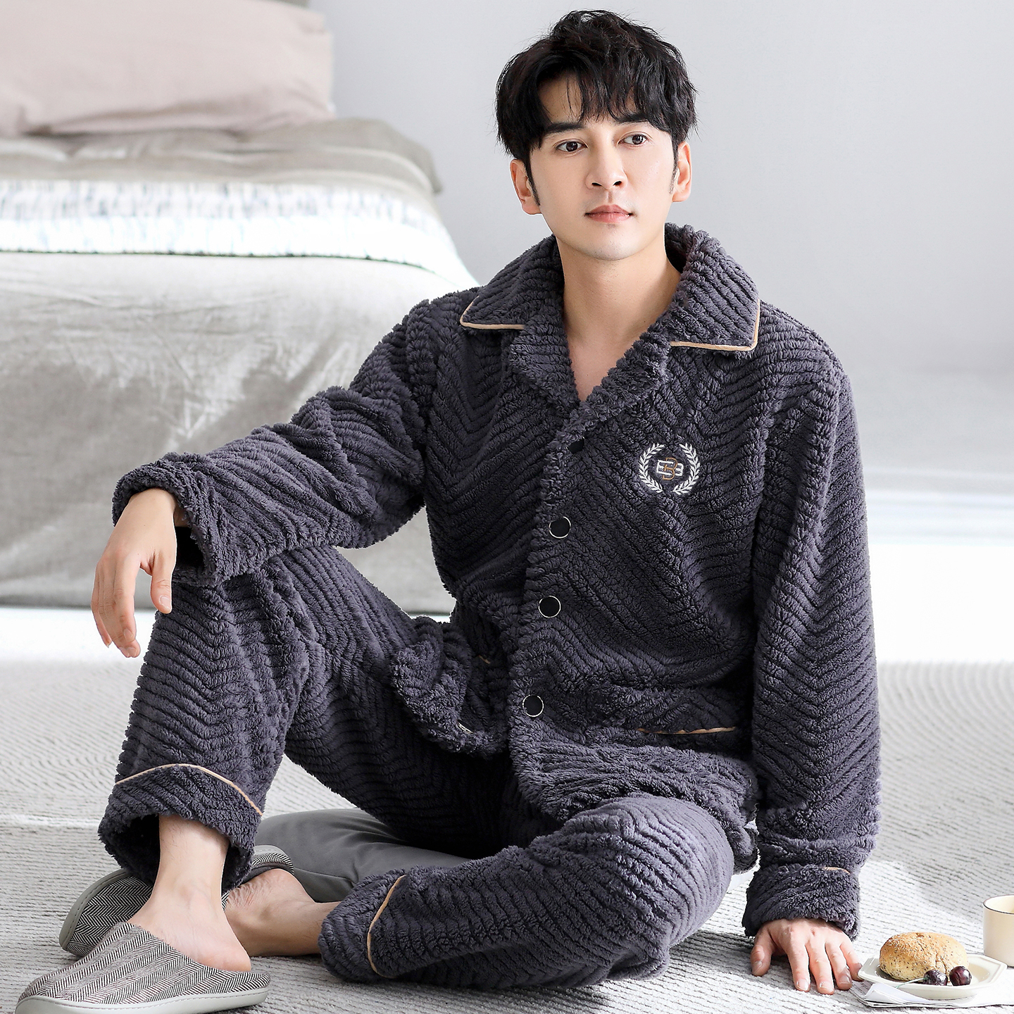 睡衣男士秋冬季加绒加厚珊瑚绒