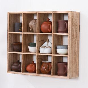 茶棚小摆件实木功夫茶杯架置物架壁挂12格架多宝格博古展示架