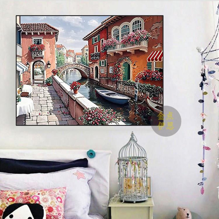 欧式小屋风工景钻石画220EPV5新款手工5d手点贴钻十字客厅卧室绣