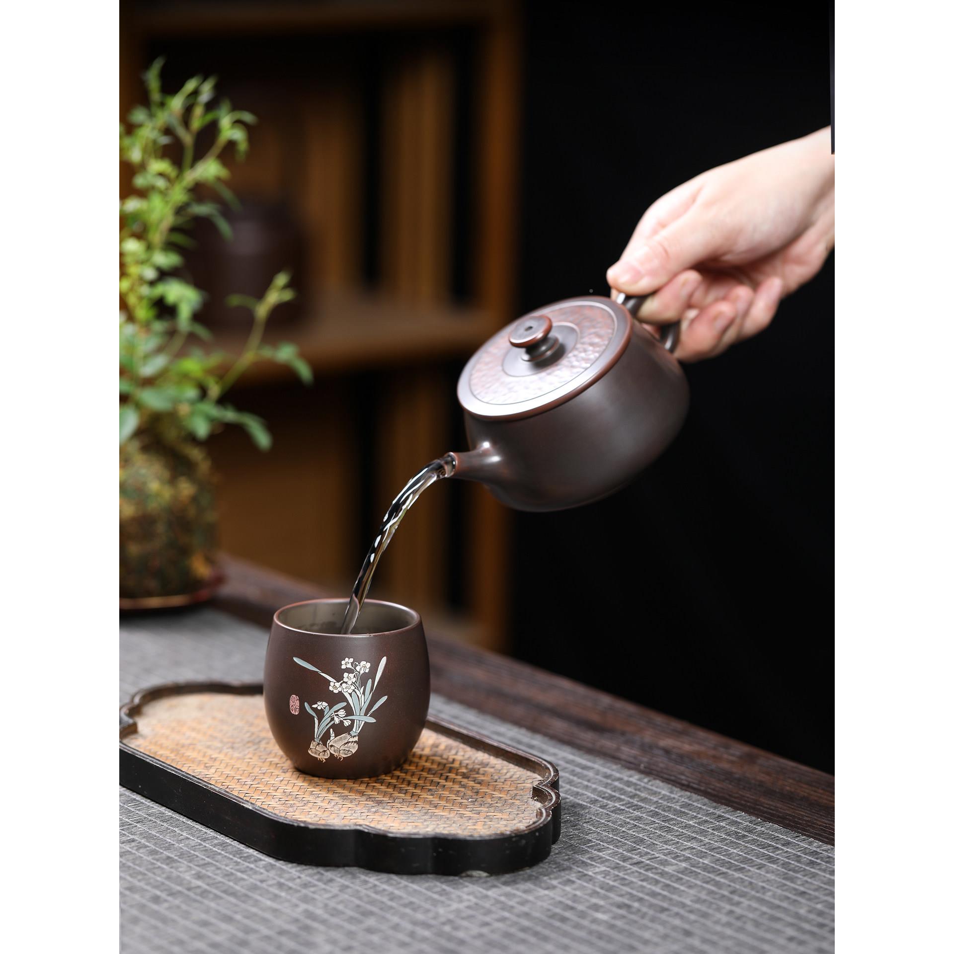 广坭兴陶锤纹瓢汉汉瓦壶OGC西220m汉l大宽口手制陶瓷茶壶家用瓦壶