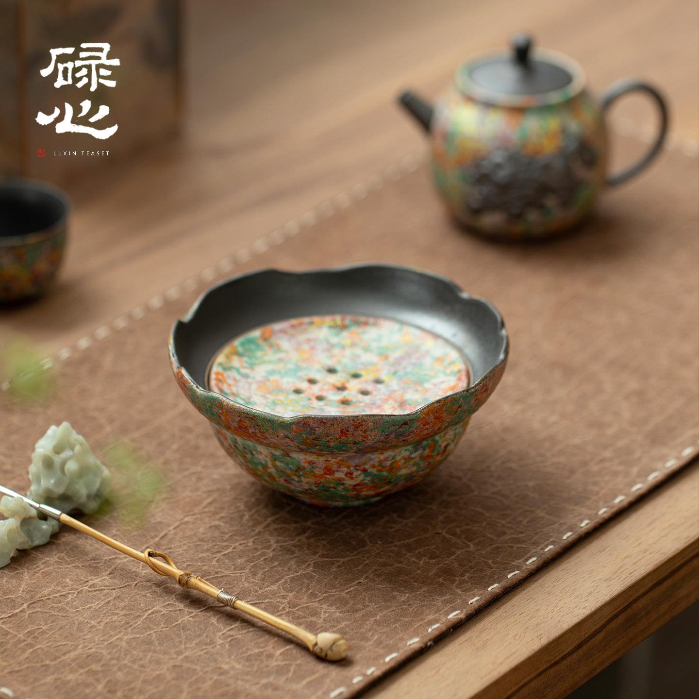 心 HC0053缕形彩金岩系列壶承 复古圆陶瓷干泡台杯托碌壶托茶具配