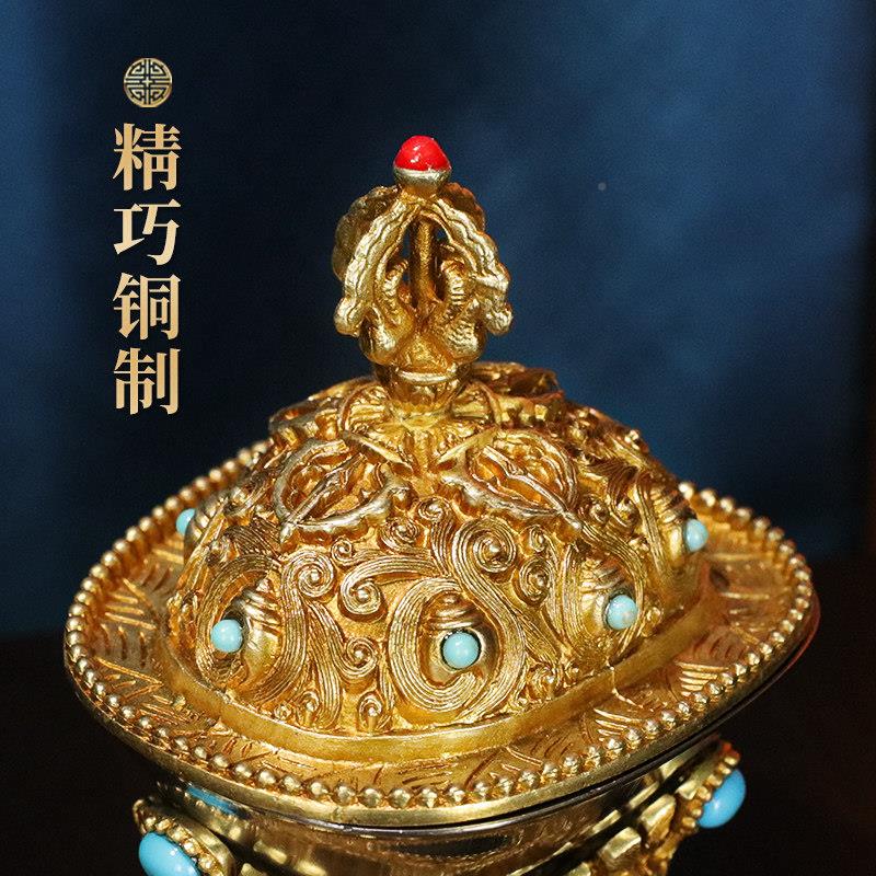 宝WIL镶黄铜小托巴碗法器嵌宝石佛前慧拖巴供碗摆供件家用佛杯贡