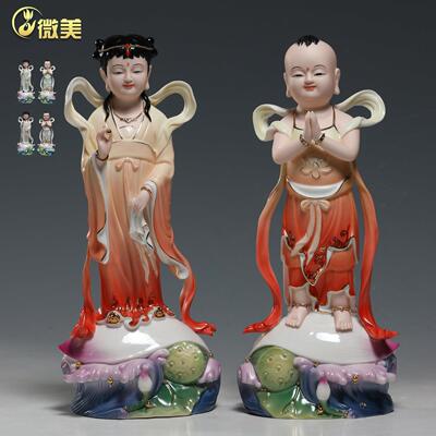 浪荷音花座善海财童子女金童玉女像观A211207菩萨家龙用童男童女