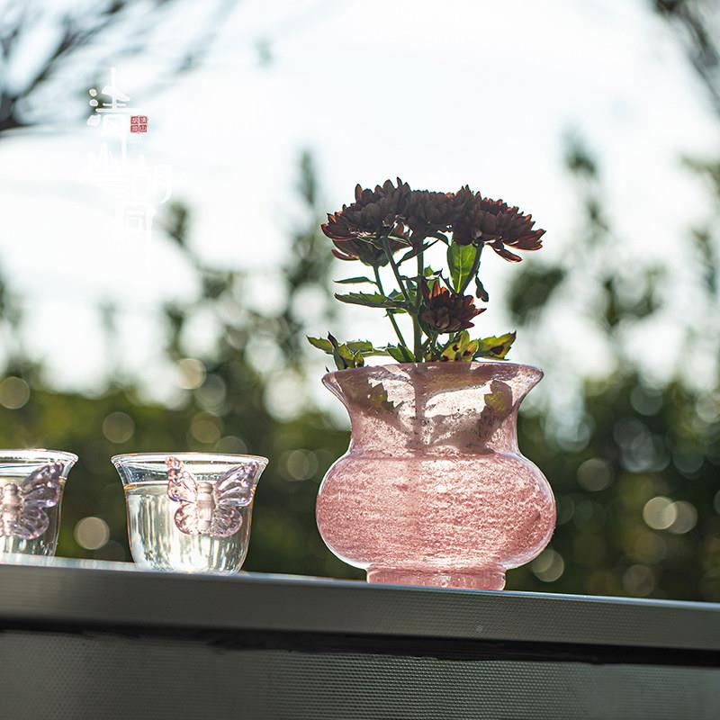 清山同胡粉粉彩渣斗彩玻璃茶渣桶水功夫洗茶具配件茶建创意花瓶花