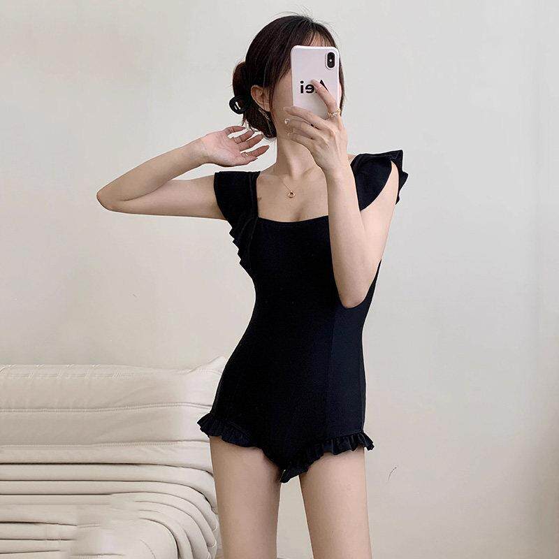 连体泳衣女款高级感韩国新款ins风小飞袖小胸聚拢遮肚显瘦泡温泉