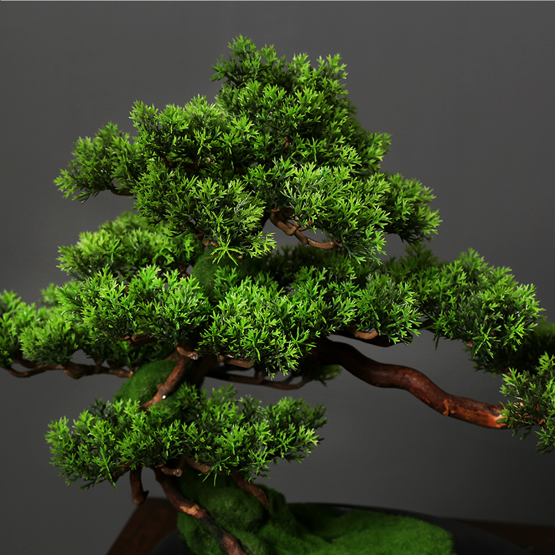 迎客松仿真盆景办公室客厅会议室养生馆展架中式假美人松松树摆件