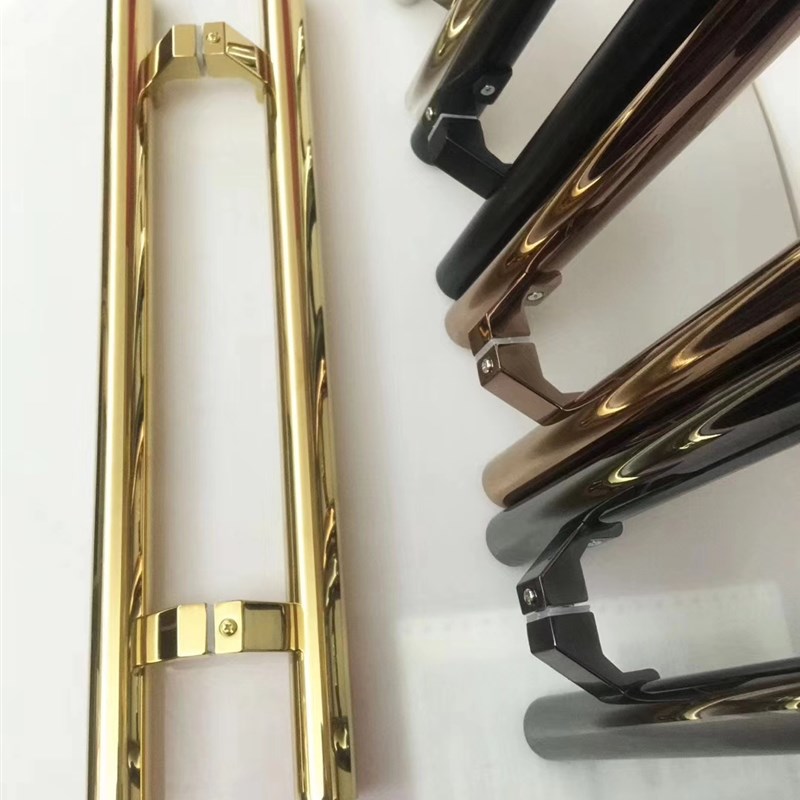 不锈钢玻璃门拉手马蹄脚亮光黑钛金拉丝玫瑰金有框门木门大门把手