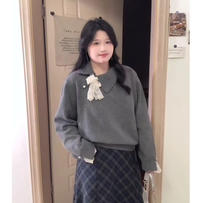 大码胖mm学院风翻领蕾丝