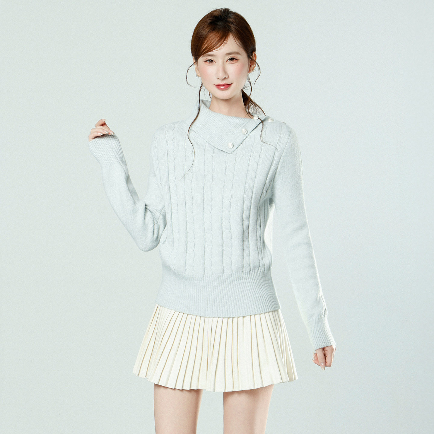 浅蓝翻领长袖针织毛衣外套冬季新款打底衫内搭设计感可外穿上衣女,女装/女士精品,毛针织衫,淘宝优惠券,粉丝福利购,淘宝优惠卷