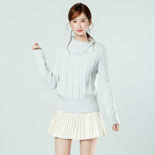 浅蓝翻领长袖针织毛衣外套冬季新款打底衫内搭设计感可外穿上衣女