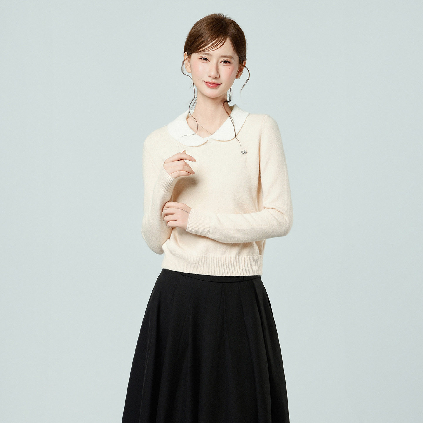 粉色甜美风娃娃领长袖针织衫毛衣冬季新款修身套头打底内搭上衣女,女装/女士精品,毛针织衫,淘宝优惠券,粉丝福利购,淘宝优惠卷